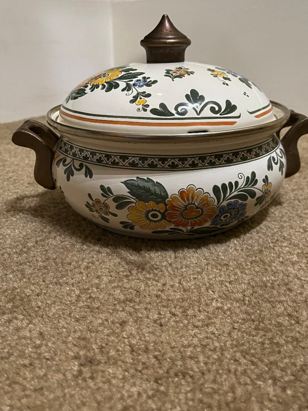 Vintage Asta German Enamelware Dutch oven with lid